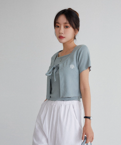 (現貨) MUAHMUAH LOGO SLEEVELESS HALF CARDIGAN 背心連外套 - MUT22063